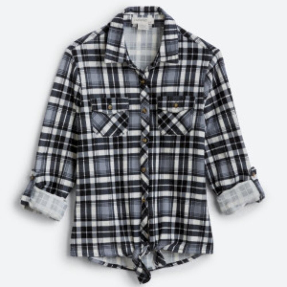 Stitch Fix PASSPORT Chelsea Tie Front Hi Lo Hem Top 12 | Black